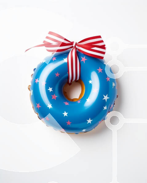 Σετ των 2 Intra Συλλεκτικό Ξύλινο Παζλ Plywood  4mm - Πατριωτικό μπλε ντόνατ με αστέρια και κορδέλα Σε Ξύλινο Κουτί - Διαστάσεις: 10x10 cm – 25 κομμάτια