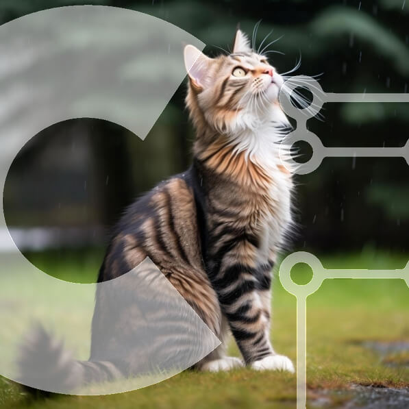 Intra Συλλεκτικό Ξύλινο Παζλ Plywood  4mm - Γάτα που κάθεται στο γρασίδι και κοιτάζει ψηλά στον ουρανό Σε Ξύλινο Κουτί - Διαστάσεις: 10x10 cm – 25 κομμάτια