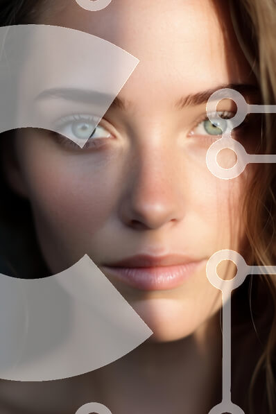 Intra Συλλεκτικό Ξύλινο Παζλ Plywood  4mm - Κοντινό πλάνο πορτρέτο μιας γυναίκας με μακριά καστανά μαλλιά και πράσινα μάτια Σε Ξύλινο Κουτί - Διαστάσεις Puzzle: 10x10 cm – 25 κομμάτια