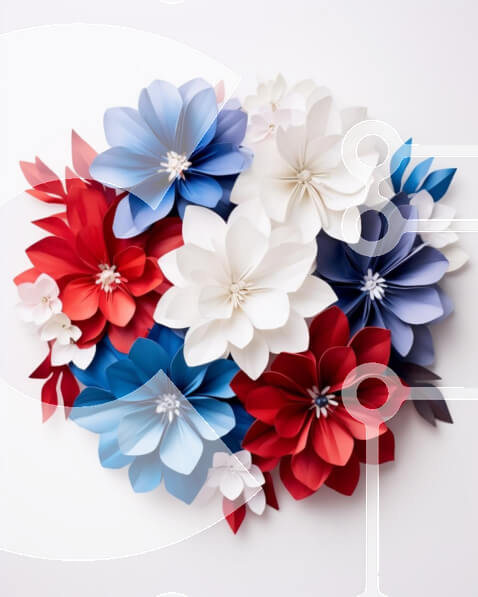 Intra Συλλεκτικό Ξύλινο Παζλ Plywood  4mm - Πατριωτικό χάρτινο μπουκέτο λουλουδιών σε χρώματα αμερικανικής σημαίας Σε Ξύλινο Κουτί - Διαστάσεις: 10x10 cm – 25 κομμάτια