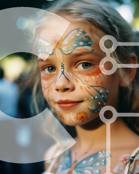 Intra Συλλεκτικό Ξύλινο Παζλ Plywood  4mm - Νεαρό κορίτσι με πολύχρωμο χρώμα προσώπου και φτερά πεταλούδας Σε Ξύλινο Κουτί - Διαστάσεις Puzzle: 10x10 cm – 25 κομμάτια