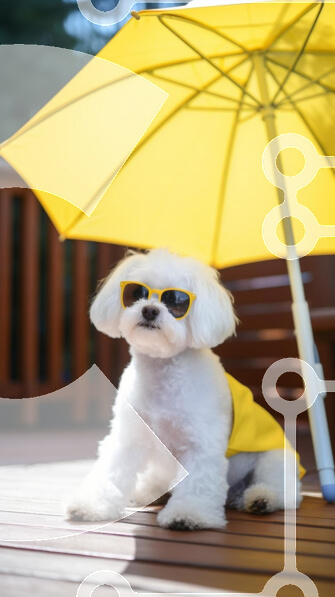 Σετ των 2 Intra Συλλεκτικό Ξύλινο Παζλ Plywood  4mm - Μικρό λευκό σκυλί με γυαλιά ηλίου κάτω από την ομπρέλα Σε Ξύλινο Κουτί - Διαστάσεις: 10x10 cm – 25 κομμάτια