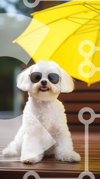 Σετ των 2 Intra Συλλεκτικό Ξύλινο Παζλ Plywood  4mm - Λευκός σκύλος με γυαλιά ηλίου κάτω από την κίτρινη ομπρέλα Σε Ξύλινο Κουτί - Διαστάσεις: 10x10 cm – 25 κομμάτια