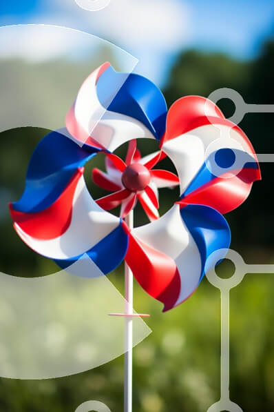 Intra Συλλεκτικό Ξύλινο Παζλ Plywood  4mm - Κόκκινος, λευκός και μπλε τροχός καρφίτσας σε σκηνικό της φύσης Σε Ξύλινο Κουτί - Διαστάσεις Puzzle: 10x10 cm – 25 κομμάτια