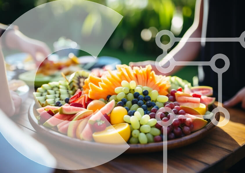 Σετ των 2 Intra Συλλεκτικό Ξύλινο Παζλ Plywood  4mm - Πιατέλα με φρέσκα φρούτα σε υπαίθρια συγκέντρωση Σε Ξύλινο Κουτί - Διαστάσεις: 10x10 cm – 25 κομμάτια