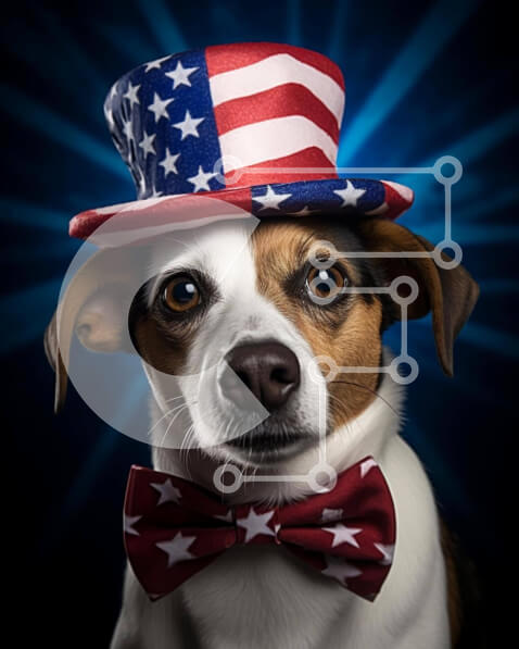 Intra Συλλεκτικό Ξύλινο Παζλ Plywood  4mm - Σκύλος που γιορτάζει την 4η Ιουλίου με ενδυμασία με θέμα την αμερικανική σημαία Σε Ξύλινο Κουτί - Διαστάσεις: 10x10 cm – 25 κομμάτια
