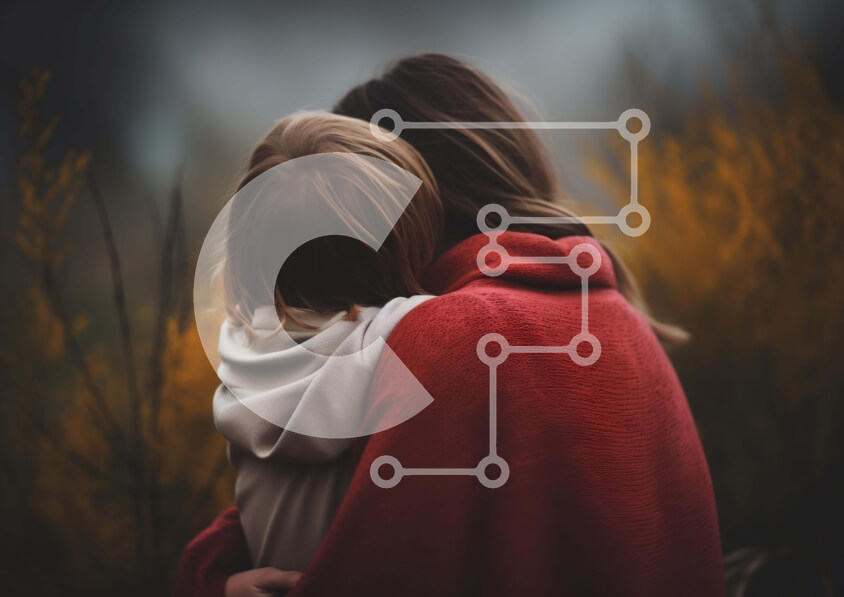 Intra Συλλεκτικό Ξύλινο Παζλ Plywood  4mm - Μητέρα και παιδί που αγκαλιάζονται σε ένα χορταριασμένο χωράφι Σε Ξύλινο Κουτί - Διαστάσεις Puzzle: 10x10 cm – 25 κομμάτια