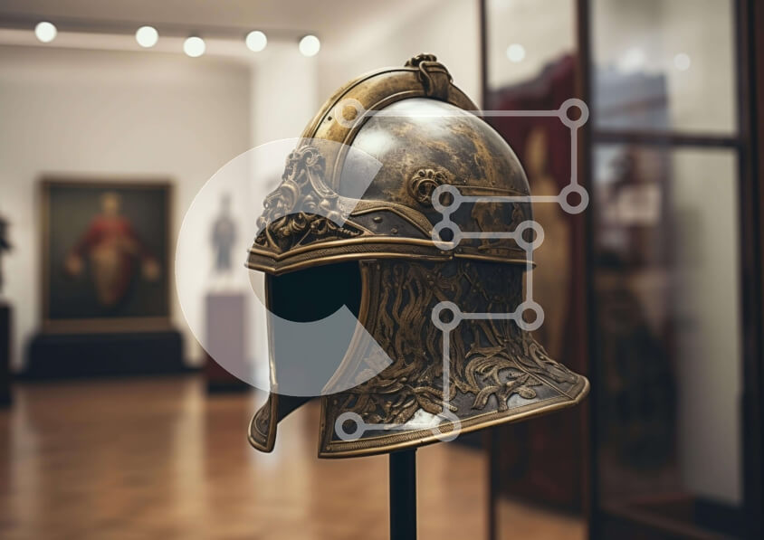 Intra Συλλεκτικό Ξύλινο Παζλ Plywood  4mm - Αντίκες Μεταλλικό Κράνος από τον Μεσαίωνα Σε Ξύλινο Κουτί - Διαστάσεις Puzzle: 10x10 cm – 25 κομμάτια