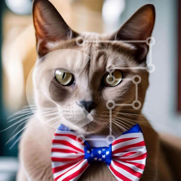 Intra Συλλεκτικό Ξύλινο Παζλ Plywood  4mm - Γάτα με παπιγιόν με αμερικανική σημαία Σε Ξύλινο Κουτί - Διαστάσεις: 10x10 cm – 25 κομμάτια