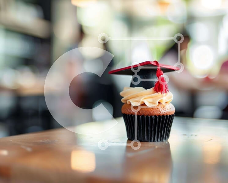 Σετ των 2 Intra Συλλεκτικό Ξύλινο Παζλ Plywood  4mm - Αποφοίτηση Cupcake σε ξύλινο τραπέζι με ανθρώπους Σε Ξύλινο Κουτί - Διαστάσεις: 10x10 cm – 25 κομμάτια