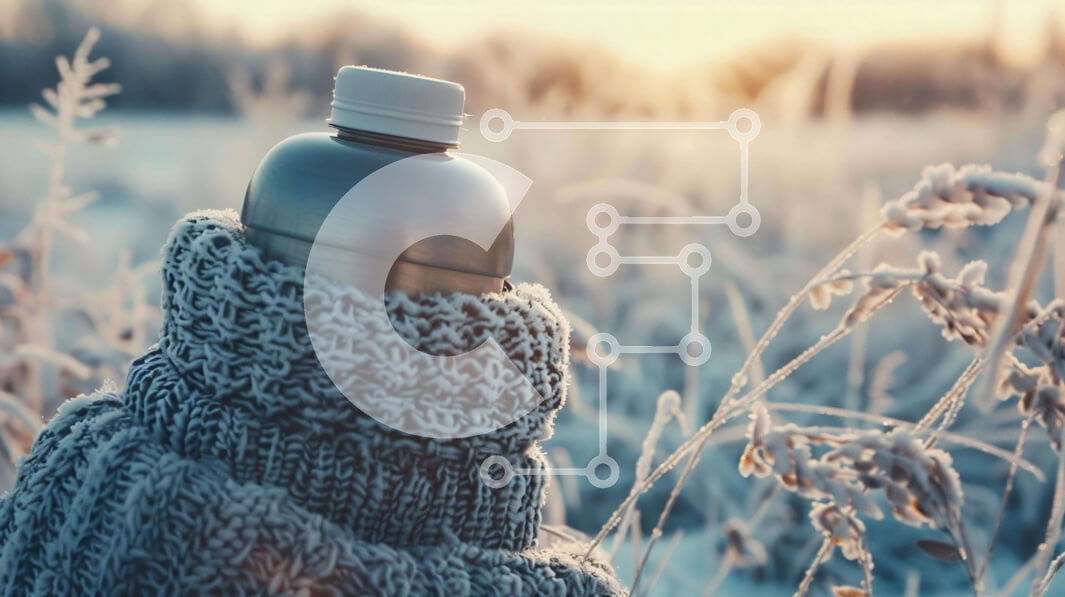 Intra Συλλεκτικό Ξύλινο Παζλ Plywood  4mm - Άτομο με χειμερινή ενδυμασία με μπουκάλι νερού στο Snowy Field Σε Ξύλινο Κουτί - Διαστάσεις Puzzle: 10x10 cm – 25 κομμάτια