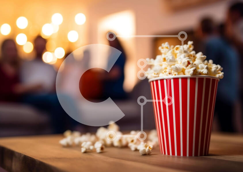 Intra Συλλεκτικό Ξύλινο Παζλ Plywood  4mm - Κόκκινο και άσπρο ποπ κορν Κύπελλο με ανθρώπους Σε Ξύλινο Κουτί - Διαστάσεις Puzzle: 10x10 cm – 25 κομμάτια