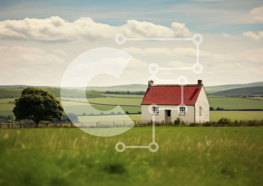 Intra Συλλεκτικό Ξύλινο Παζλ Plywood  4mm - Μικρός Λευκός Οίκος στο εκτεταμένο πράσινο πεδίο Σε Ξύλινο Κουτί - Διαστάσεις: 10x10 cm – 25 κομμάτια