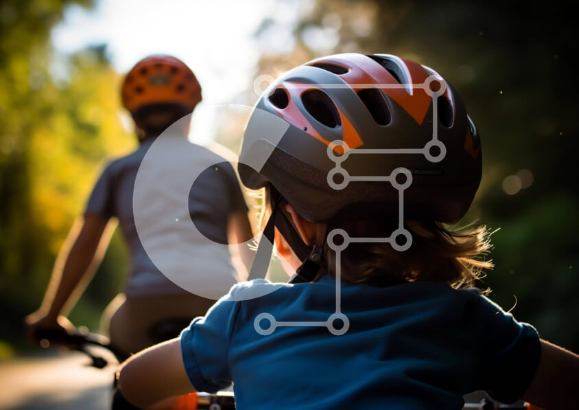 Intra Συλλεκτικό Ξύλινο Παζλ Plywood  4mm - Δύο παιδιά που οδηγούν ποδήλατα με κράνη Σε Ξύλινο Κουτί - Διαστάσεις Puzzle: 10x10 cm – 25 κομμάτια