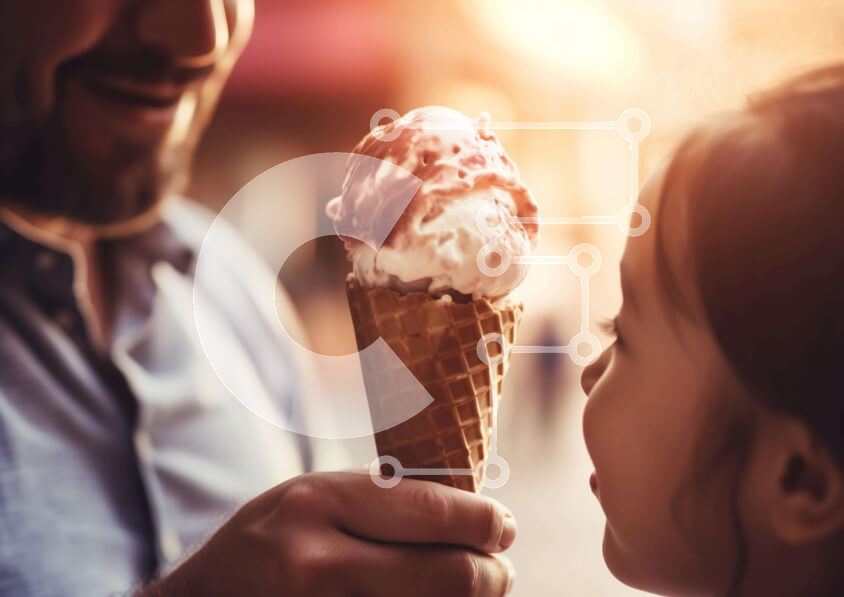 Intra Συλλεκτικό Ξύλινο Παζλ Plywood  4mm - Ευτυχισμένη στιγμή: Άνδρας και κοριτσάκι με παγωτό Σε Ξύλινο Κουτί - Διαστάσεις Puzzle: 10x10 cm – 25 κομμάτια