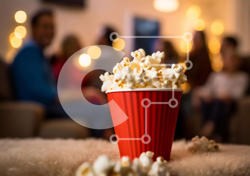 Intra Συλλεκτικό Ξύλινο Παζλ Plywood  4mm - Ζεστή βραδιά με Red Cup και ποπ κορν Σε Ξύλινο Κουτί - Διαστάσεις Puzzle: 10x10 cm – 25 κομμάτια