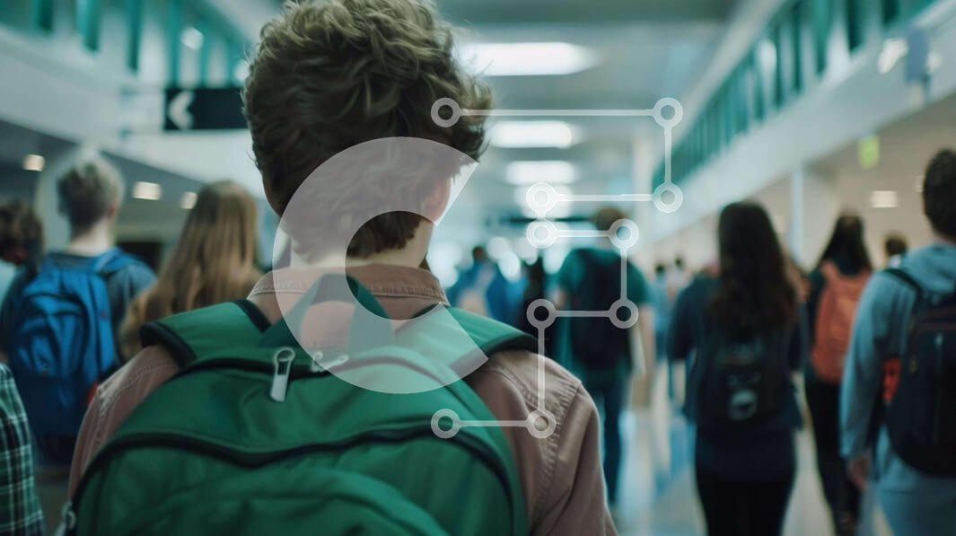 Intra Συλλεκτικό Ξύλινο Παζλ Plywood  4mm - Ομάδα μαθητών που περπατούν στο διάδρομο με τα σακίδια Σε Ξύλινο Κουτί - Διαστάσεις Puzzle: 10x10 cm – 25 κομμάτια