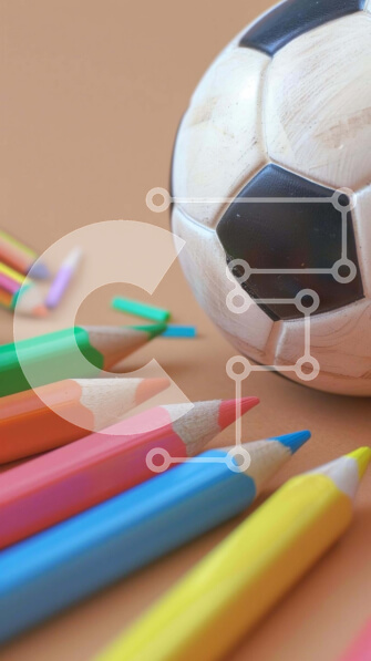 Intra Συλλεκτικό Ξύλινο Παζλ Plywood  4mm - Μπάλα ποδοσφαίρου και χρωματιστά μολύβια με παιδιά Σε Ξύλινο Κουτί - Διαστάσεις Puzzle: 10x10 cm – 25 κομμάτια