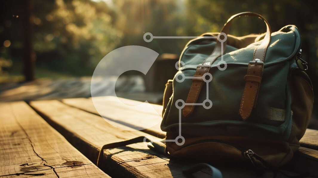 Intra Συλλεκτικό Ξύλινο Παζλ Plywood  4mm - Πράσινο σακίδιο πλάτης σε εξωτερικό ξύλινο πάγκο Σε Ξύλινο Κουτί - Διαστάσεις: 10x10 cm – 25 κομμάτια