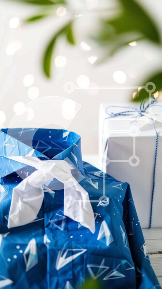 Intra Συλλεκτικό Ξύλινο Παζλ Plywood  4mm - Μπλε φόρεμα πουκάμισο και κουτί δώρου με πράσινο Σε Ξύλινο Κουτί - Διαστάσεις Puzzle: 10x10 cm – 25 κομμάτια