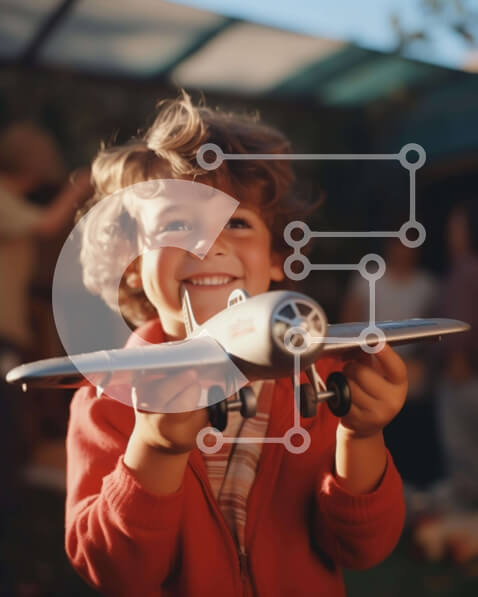 Intra Συλλεκτικό Ξύλινο Παζλ Plywood  4mm - Νεαρό αγόρι με παιχνίδι αεροπλάνο Σε Ξύλινο Κουτί - Διαστάσεις Puzzle: 10x10 cm – 25 κομμάτια