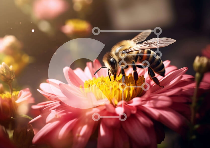 Intra Συλλεκτικό Ξύλινο Παζλ Plywood  4mm - Μέλισσα σε ροζ λουλούδι με έντονο φως του ήλιου Σε Ξύλινο Κουτί - Διαστάσεις: 10x10 cm – 25 κομμάτια