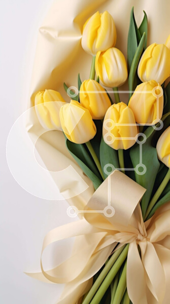 Σετ των 2 Intra Συλλεκτικό Ξύλινο Παζλ Plywood  4mm - Κίτρινο μπουκέτο τουλίπας τυλιγμένο σε λευκό χαρτί με πορτοκαλί κορδέλα Σε Ξύλινο Κουτί - Διαστάσεις: 10x10 cm – 25 κομμάτια