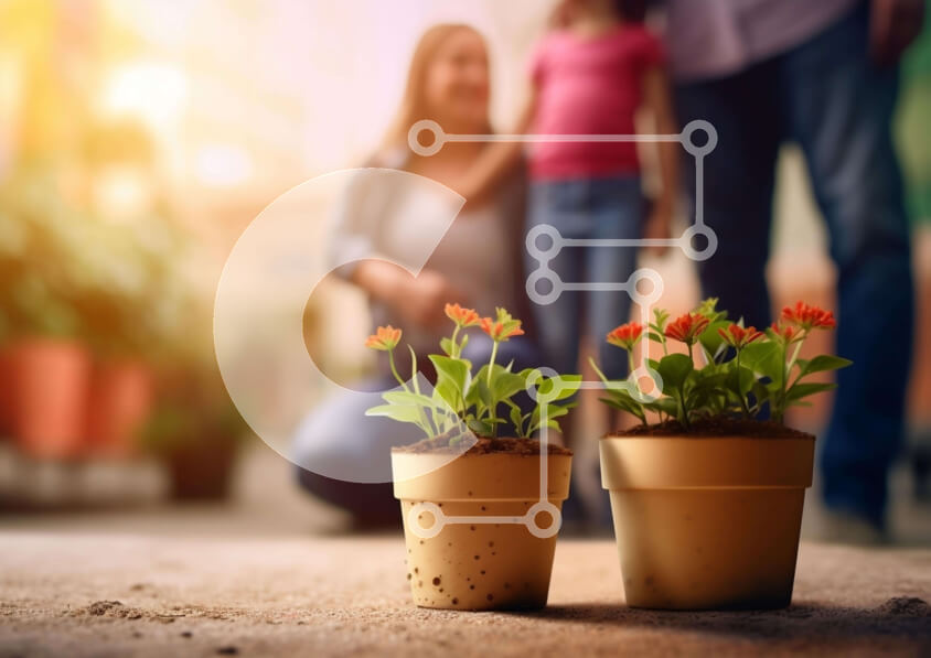 Intra Συλλεκτικό Ξύλινο Παζλ Plywood  4mm - Οικογενειακή φροντίδα για φυτά σε γλάστρες με λουλούδια Σε Ξύλινο Κουτί - Διαστάσεις: 10x10 cm – 25 κομμάτια