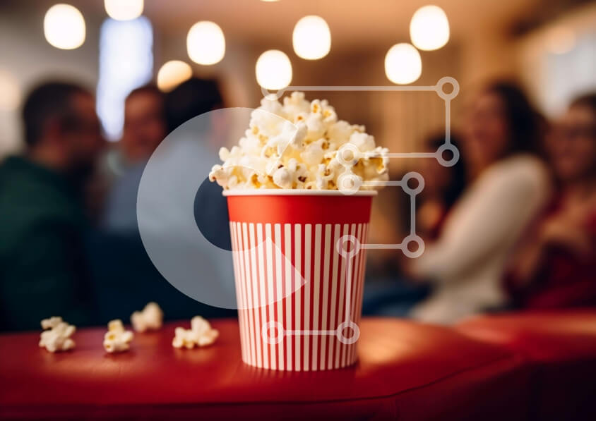 Σετ των 2 Intra Συλλεκτικό Ξύλινο Παζλ Plywood  4mm - Ποπ κορν σε πορτοκαλί καναπέ με κόσμο Σε Ξύλινο Κουτί - Διαστάσεις: 10x10 cm – 25 κομμάτια