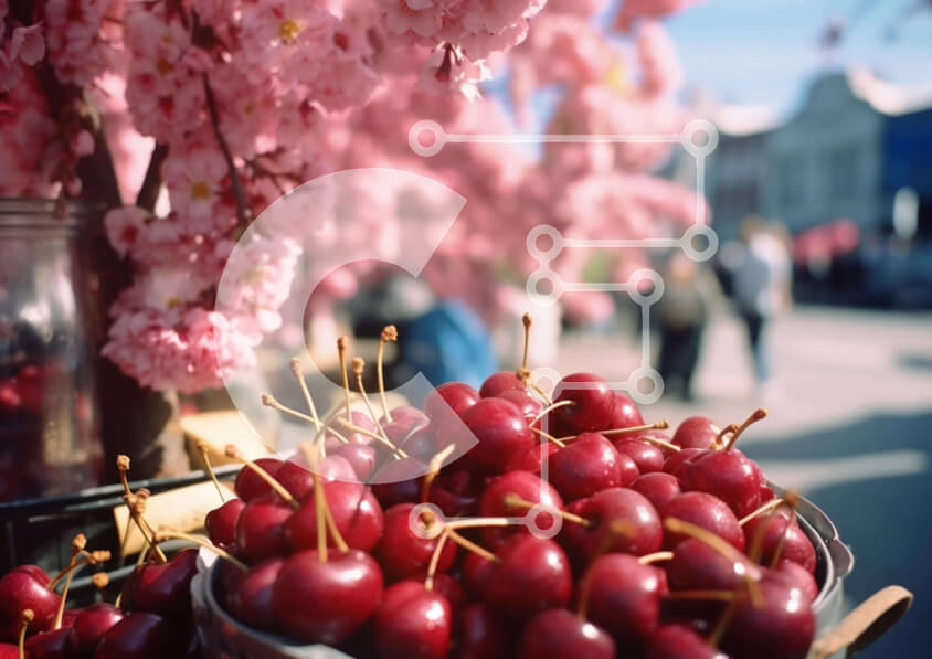 Intra Συλλεκτικό Ξύλινο Παζλ Plywood  4mm - Καλάθι με άνθη κερασιών και κερασιών με ανθρώπους Σε Ξύλινο Κουτί - Διαστάσεις: 10x10 cm – 25 κομμάτια