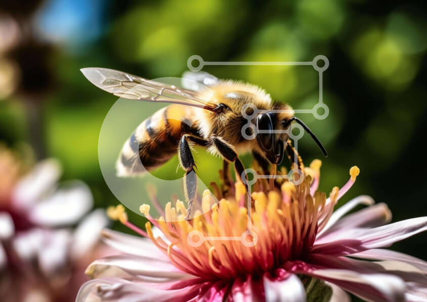 Intra Συλλεκτικό Ξύλινο Παζλ Plywood  4mm - Μέλισσα σε ροζ λουλούδι με έντομα Σε Ξύλινο Κουτί - Διαστάσεις: 10x10 cm – 25 κομμάτια