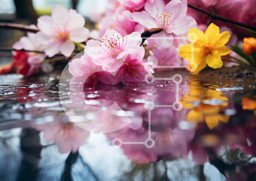 Intra Συλλεκτικό Ξύλινο Παζλ Plywood  4mm - Ανθισμένα ροζ και κίτρινα λουλούδια που επιπλέουν στο νερό Σε Ξύλινο Κουτί - Διαστάσεις: 10x10 cm – 25 κομμάτια