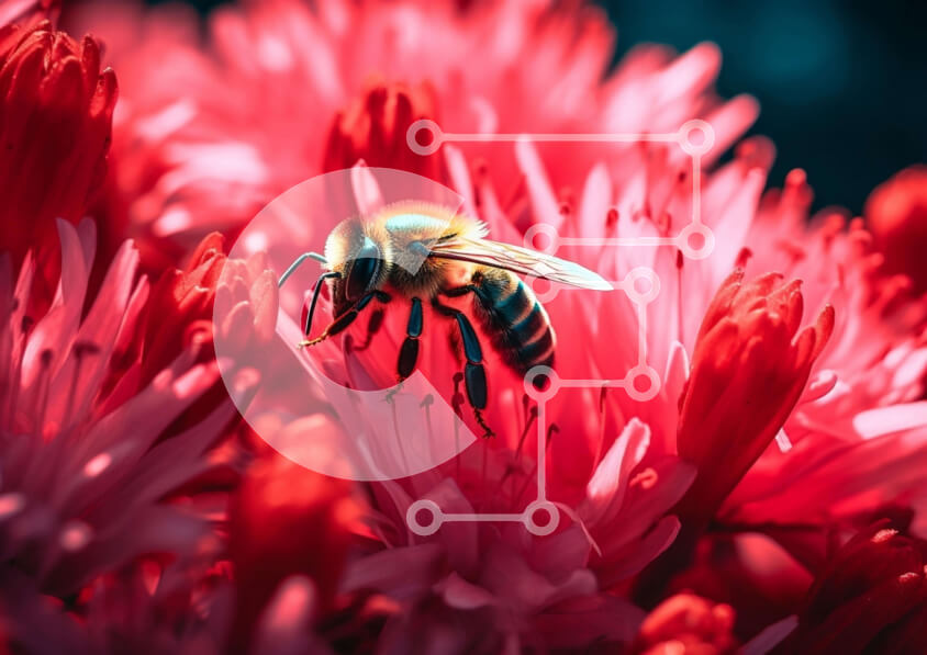 Intra Συλλεκτικό Ξύλινο Παζλ Plywood  4mm - Μέλισσα στα ροζ λουλούδια Σε Ξύλινο Κουτί - Διαστάσεις: 10x10 cm – 25 κομμάτια