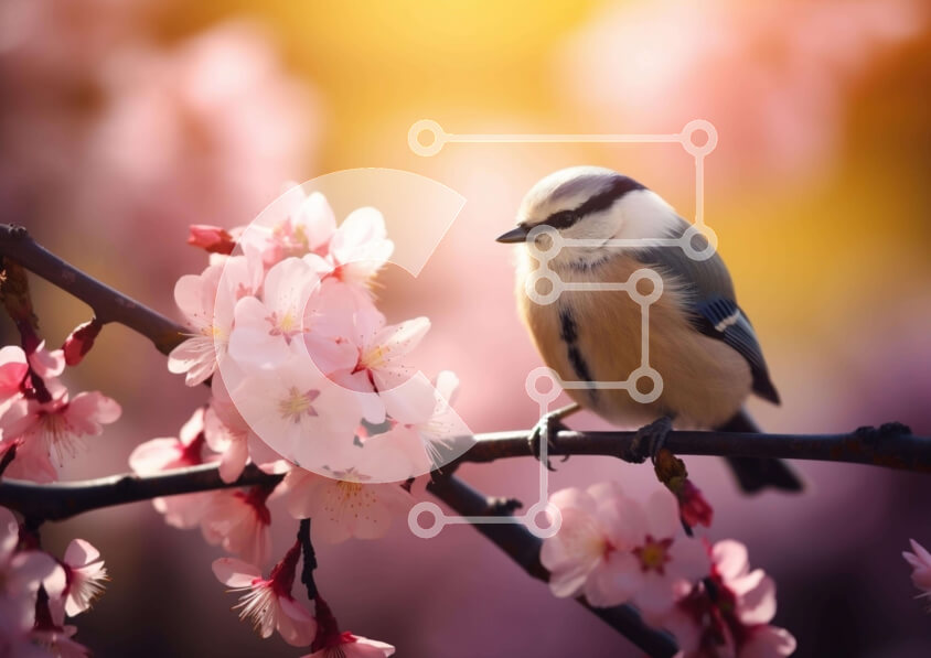 Intra Συλλεκτικό Ξύλινο Παζλ Plywood  4mm - Ήρεμη σκηνή ενός πουλιού σε ένα ροζ ανθισμένο δέντρο Σε Ξύλινο Κουτί - Διαστάσεις: 10x10 cm – 25 κομμάτια