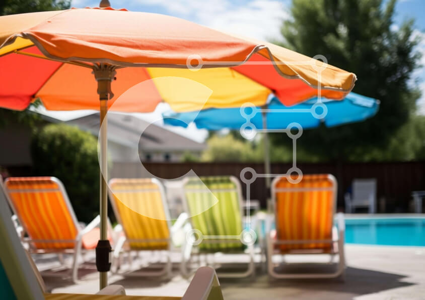 Intra Συλλεκτικό Ξύλινο Παζλ Plywood  4mm - Πολύχρωμες ξαπλώστρες και ομπρέλες δίπλα στην πισίνα Σε Ξύλινο Κουτί - Διαστάσεις Puzzle: 10x10 cm – 25 κομμάτια