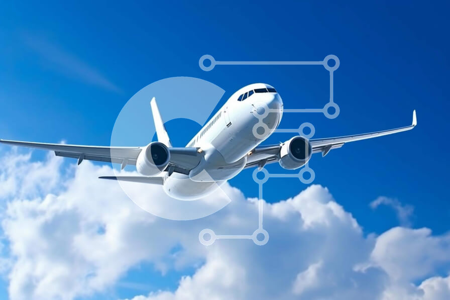 Intra Συλλεκτικό Ξύλινο Παζλ Plywood  4mm - Λευκό επιβατικό τζετ που πετά στο μπλε ουρανό με τα σύννεφα Σε Ξύλινο Κουτί - Διαστάσεις Puzzle: 10x10 cm – 25 κομμάτια