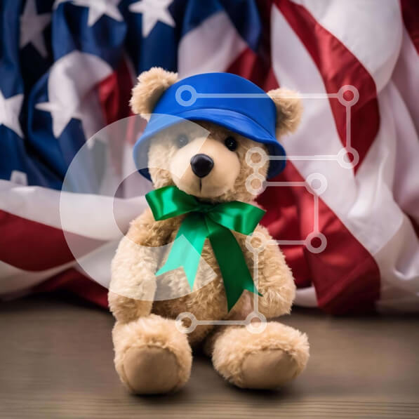 Intra Συλλεκτικό Ξύλινο Παζλ Plywood  4mm - Πατριωτικό αρκουδάκι με αμερικανική σημαία Σε Ξύλινο Κουτί - Διαστάσεις Puzzle: 10x10 cm – 25 κομμάτια