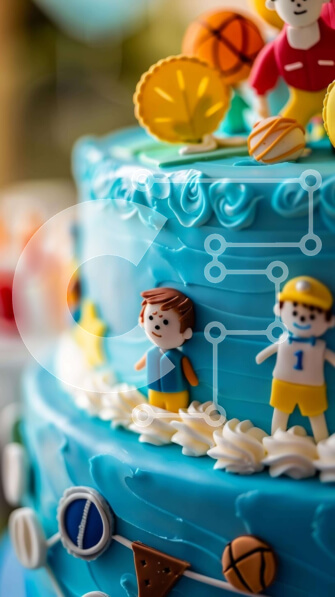 Intra Συλλεκτικό Ξύλινο Παζλ Plywood  4mm - Μπλε κέικ με παιδικά και αθλητικά ειδώλια Σε Ξύλινο Κουτί - Διαστάσεις Puzzle: 10x10 cm – 25 κομμάτια