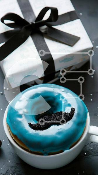 Intra Συλλεκτικό Ξύλινο Παζλ Plywood  4mm - Μπλε ντόνατ με μουστάκι διακόσμηση Σε Ξύλινο Κουτί - Διαστάσεις: 10x10 cm – 25 κομμάτια