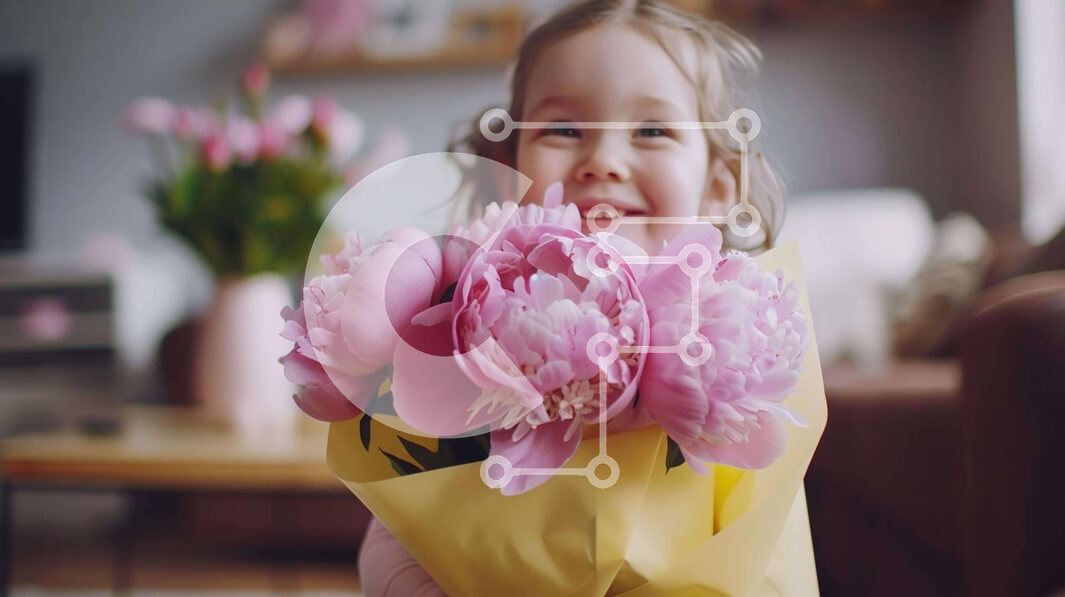 Intra Συλλεκτικό Ξύλινο Παζλ Plywood  4mm - Νεαρό κορίτσι που κρατά ροζ λουλούδια Σε Ξύλινο Κουτί - Διαστάσεις Puzzle: 10x10 cm – 25 κομμάτια