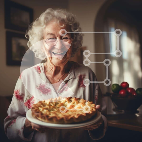 Σετ των 2 Intra Συλλεκτικό Ξύλινο Παζλ Plywood  4mm - Ηλικιωμένη γυναίκα που κρατά πίτα με μήλα Σε Ξύλινο Κουτί - Διαστάσεις: 10x10 cm – 25 κομμάτια