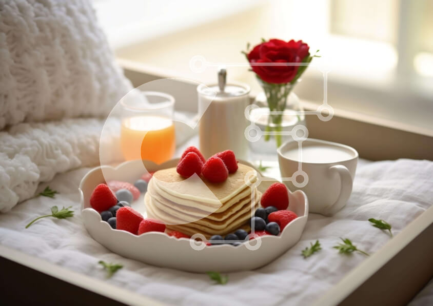 Σετ των 2 Intra Συλλεκτικό Ξύλινο Παζλ Plywood  4mm - Δίσκος πρωινού με τηγανίτες, φράουλες, σμέουρα και καφέ Σε Ξύλινο Κουτί - Διαστάσεις: 10x10 cm – 25 κομμάτια