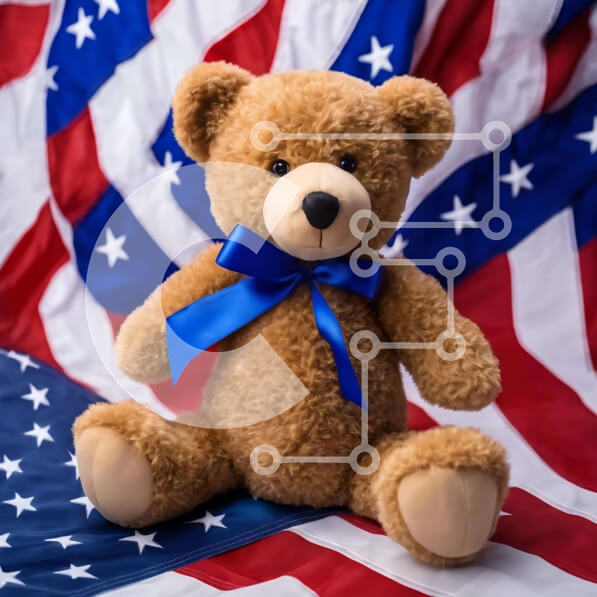 Intra Συλλεκτικό Ξύλινο Παζλ Plywood  4mm - Καφέ αρκουδάκι με αμερικανική σημαία Σε Ξύλινο Κουτί - Διαστάσεις Puzzle: 10x10 cm – 25 κομμάτια