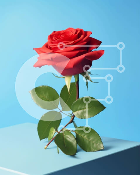 Intra Συλλεκτικό Ξύλινο Παζλ Plywood  4mm - Κόκκινο τριαντάφυλλο στον μπλε κύβο Σε Ξύλινο Κουτί - Διαστάσεις: 10x10 cm – 25 κομμάτια