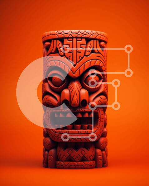 Intra Συλλεκτικό Ξύλινο Παζλ Plywood  4mm - Κόκκινο άγαλμα Tiki σε πορτοκαλί φόντο Σε Ξύλινο Κουτί - Διαστάσεις: 10x10 cm – 25 κομμάτια