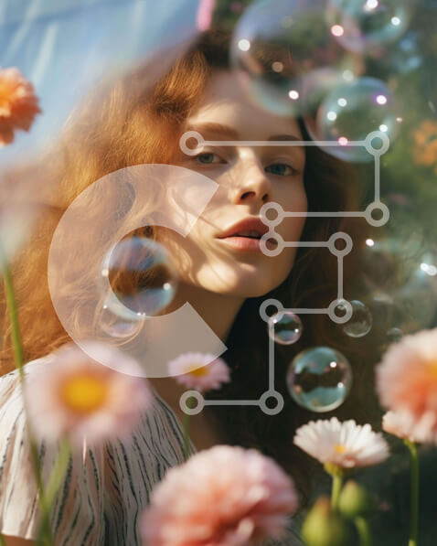 Intra Συλλεκτικό Ξύλινο Παζλ Plywood  4mm - Νεαρή γυναίκα με λουλούδια και σαπουνόφουσκες Σε Ξύλινο Κουτί - Διαστάσεις: 10x10 cm – 25 κομμάτια