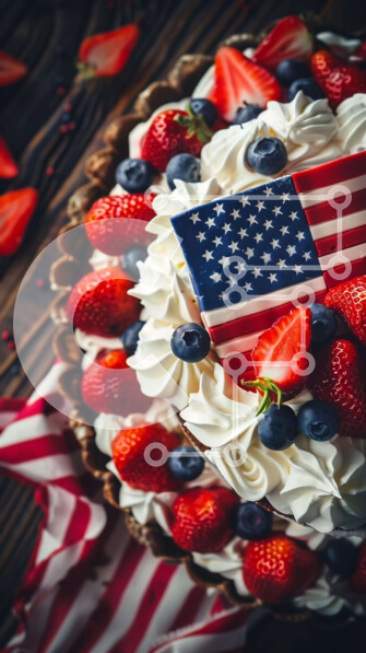 Intra Συλλεκτικό Ξύλινο Παζλ Plywood  4mm - Κέικ American Flag με φρέσκα φρούτα και κρέμα Σε Ξύλινο Κουτί - Διαστάσεις: 10x10 cm – 25 κομμάτια