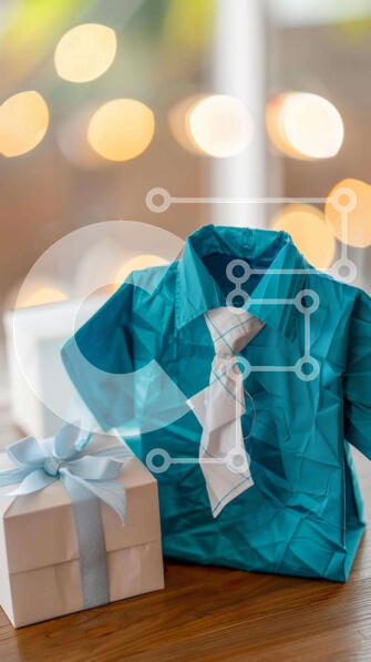 Intra Συλλεκτικό Ξύλινο Παζλ Plywood  4mm - Μπλε χάρτινο πουκάμισο και γραβάτα σε κουτί δώρου με φωτάκια Σε Ξύλινο Κουτί - Διαστάσεις Puzzle: 10x10 cm – 25 κομμάτια