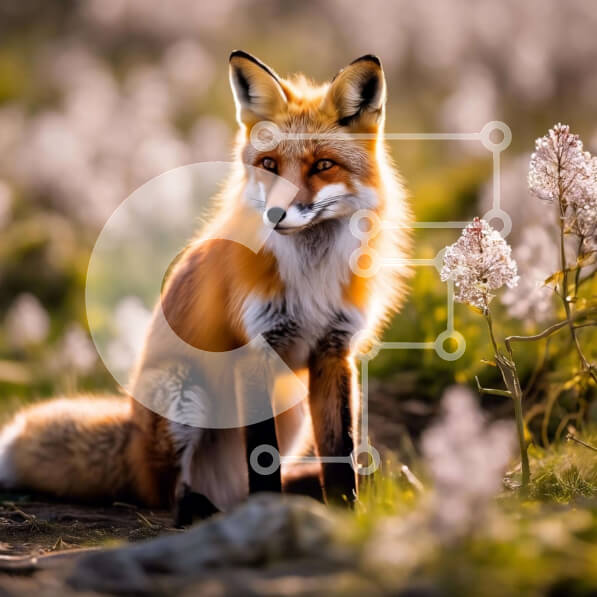 Intra Συλλεκτικό Ξύλινο Παζλ Plywood  4mm - Πορτοκαλί αλεπού στο χωράφι με λευκά λουλούδια Σε Ξύλινο Κουτί - Διαστάσεις: 10x10 cm – 25 κομμάτια