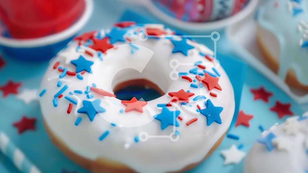 Σετ των 2 Intra Συλλεκτικό Ξύλινο Παζλ Plywood  4mm - Πατριωτικά γλασαρισμένα ντόνατς στο τραπέζι Σε Ξύλινο Κουτί - Διαστάσεις: 10x10 cm – 25 κομμάτια